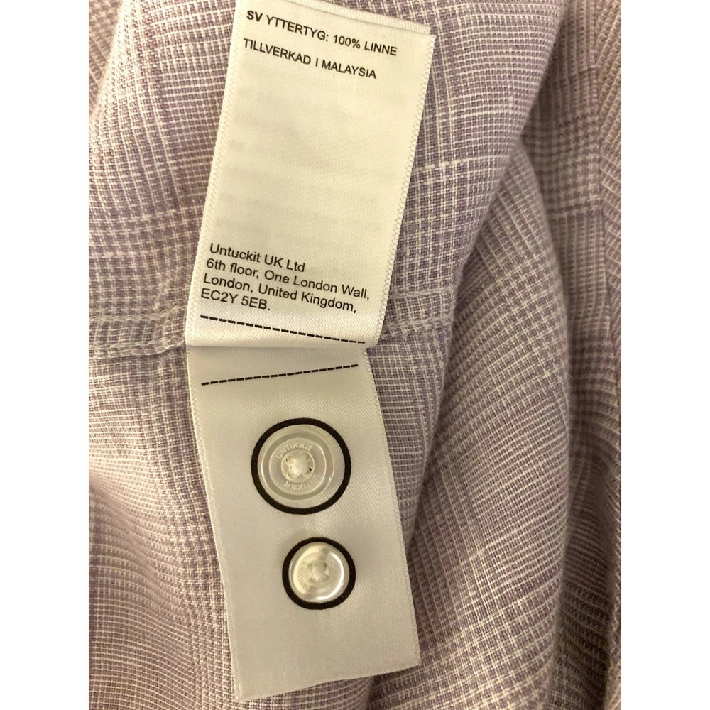 UNTUCKIT Torontel Checkered White Purple Linen Men's L/S Shirt Coastal Luxe 2XL‎ - Picture 6 of 7